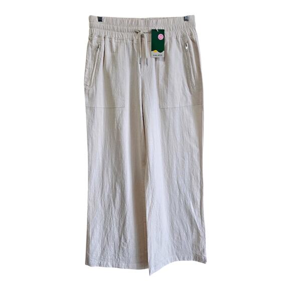 HALARA L Pants Vanilla Ice Cream Wide Leg High Waist Zip Pockets Cotton NEW NWT - Picture 1 of 8